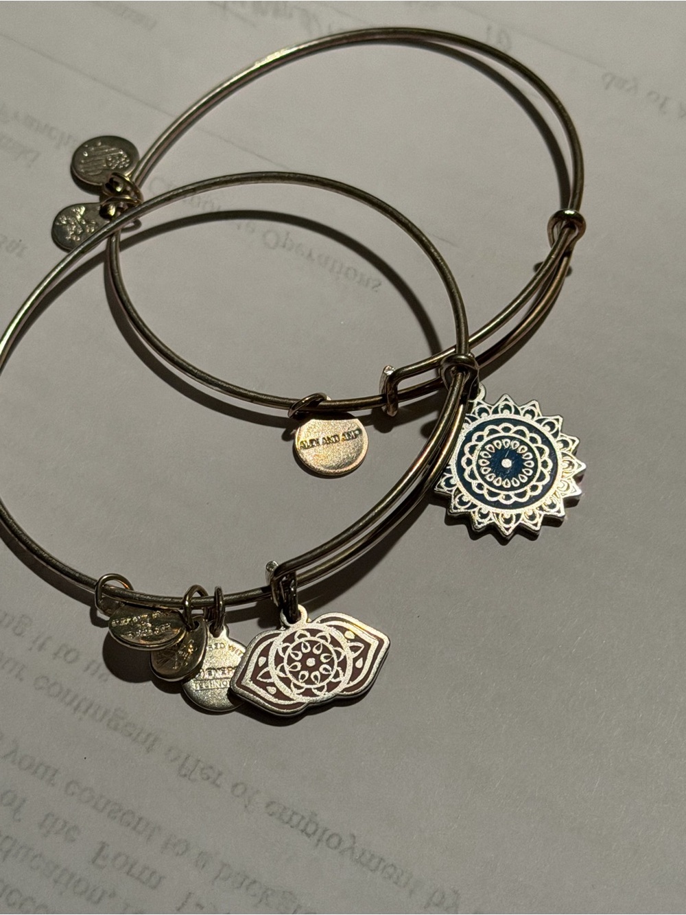 Alex and Ani Silver-Tone Mandala and Lotus Charm Bangle Set